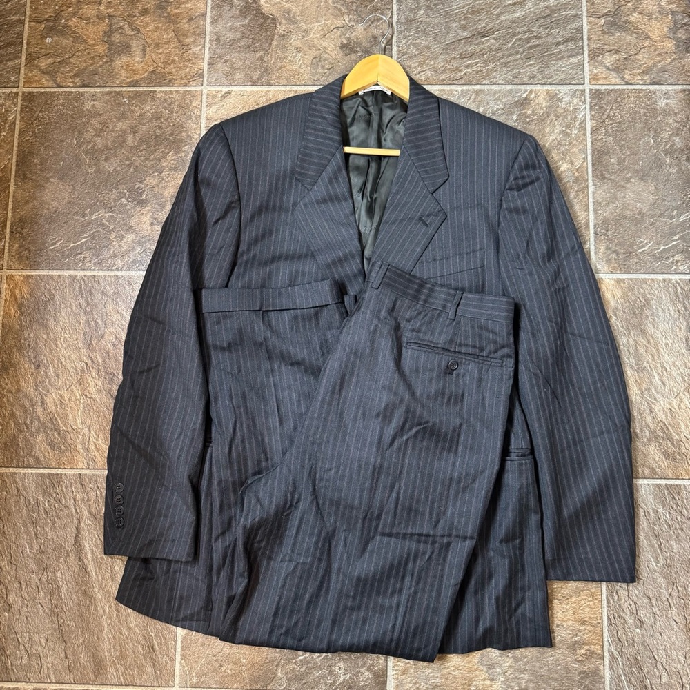 Belvest 44 Black Stripe Check Super 150s Wool Mens Jacket Pants Suit